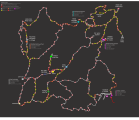 World map of the Derail Valley (dark). Including grade info and speedlimits.