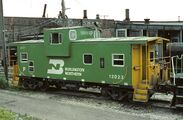 A BNSF "Extended Vision" caboose.